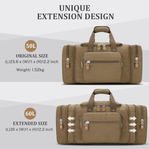 Gonex Canvas Duffle Bag for Travel 60L Duffel Overnight Weekend Bag(Coffee) - color: Coffee, size: X-Large-60L (Without Shoe Compartment)