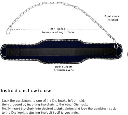 Sports DIP Belt with Steel Chain 36 INCHES Weighted Chain for DIPS Pull UPS Weight Lifting ONE Size FITS All