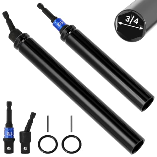 3/4"(19mm) Nut Driver 6" & 8", Deep Nut Runner Hollow Socket with 1/4" Hex Shank Adapter, 1/2" Drive 3/4 Socket for Ceiling Long Threaded Rod Bolts, Ductwork, 2 Lengths for Overhead Fastening - size: B. 3/4(19mm) 6" 8"