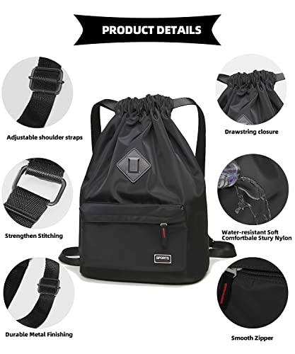 Peicees Waterproof Drawstring Sport Bag Lightweight Sackpack Backpack for Men and Women | Waterproof - color: Black