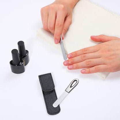 Ymapinc 4 Pack Nail File Metal, 3.54IN Stainless Steel Fingernail Files Double Sided Grit Nail Filer with Leather Cases and Non Slip Handle