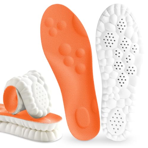 Pickleball Insoles,4D Memory Foam Arch Support Inserts, Shock Absorbing, Anti-Slip Massage Support, Breathable Comfort for Walking & Sports (Orange, Men 9.5-10.5/Women 10.5-11.5) - color: Orange, size: Men 9.5-10.5/Women 10.5-11.5