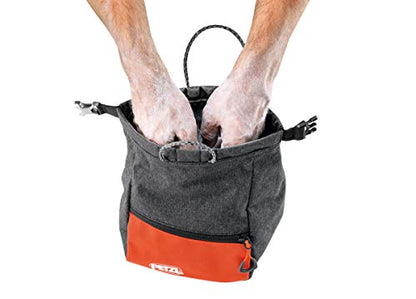 Petzl SAKAB Rock Climbing Chalk Bag - Gray (200g) | Large, Roll-Top Bouldering Chalk Bucket