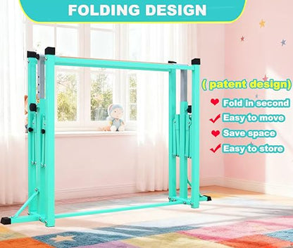 Marfula Gymnastic Bar For Kid and Teenage of 3-25, 5Ft/8 FT Base Length 4Ft Width 5Ft Adjust Height, Gymnastic Kip Bar For Gymnast, Gymnastic Training Equipment For Professional Training Home Club Use - color: Teal(5 Ft Base)