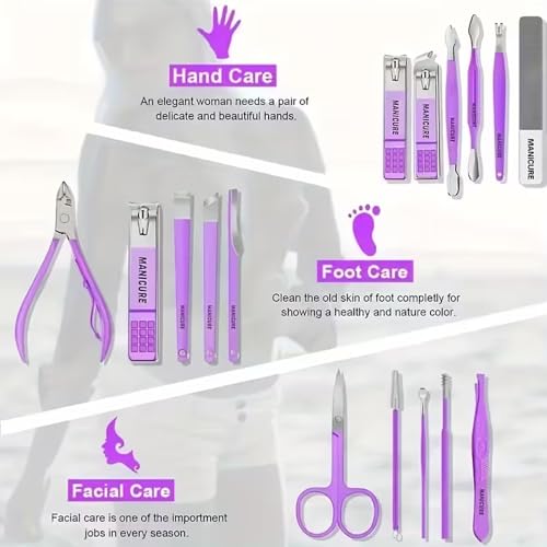16 Pieces Stainless Steel Manicure Kit, Manicure Set Professional for Women Nail Care Tools, Toenail Scissors Tools with Leather Travel Bag (Gray-Green)
