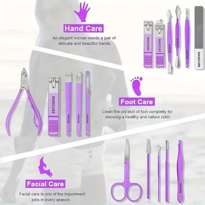 16 Pieces Stainless Steel Manicure Kit, Manicure Set Professional for Women Nail Care Tools, Toenail Scissors Tools with Leather Travel Bag (Gray-Green)