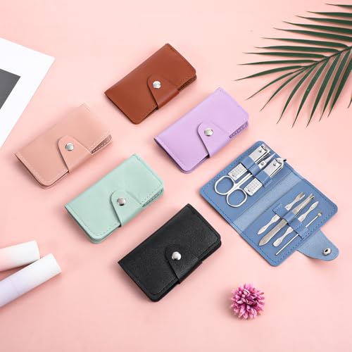 12 Sets Manicure Set, 7 in 1 Stainless Steel Nail Care Kit, Sturdy Manicure Tool Kits with Travel Case, Nail Grooming Kit Gift, for Men and Women(6 Colors) - color: Multicolor