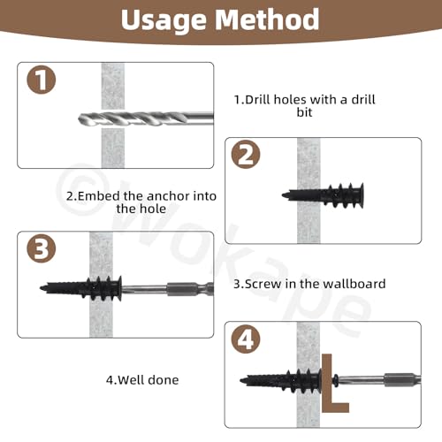 192Pcs Self Drilling Drywall Anchor Assortment Set Plastic Metal Wall Anchors and Screws Kit for Cement Walls, Hollow Walls, Wood Walls and Brick Wall