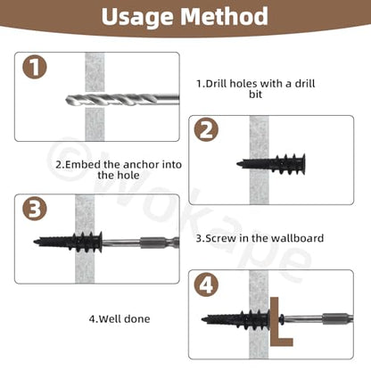 192Pcs Self Drilling Drywall Anchor Assortment Set Plastic Metal Wall Anchors and Screws Kit for Cement Walls, Hollow Walls, Wood Walls and Brick Wall