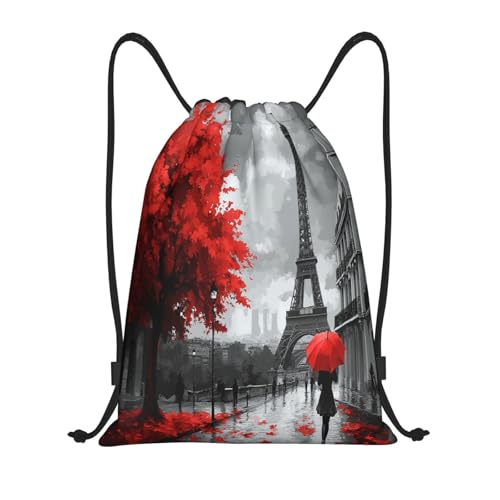 Drawstring Sports Backpacks - Lightweight Swim Gym Bags for Women Men String Sackpack for Beach Travel Yoga(Small, Paris Street Eiffel) - color: Paris Street Eiffel, size: Small