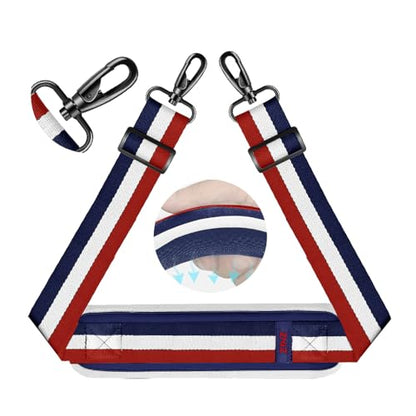 ZINZ 75" Shoulder Strap with Fixed Pad and Dual Balanced Buckles，Blue-White-Red Stripe - color: Blue-white-red Stripe
