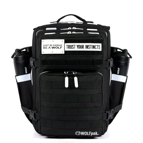 WOLFpak 35L Athletic Gym Backpack - Durable 1000D Waterproof Oxford Material with MOLLE Webbing, Laptop Pocket - color: Alpha Black White Accents