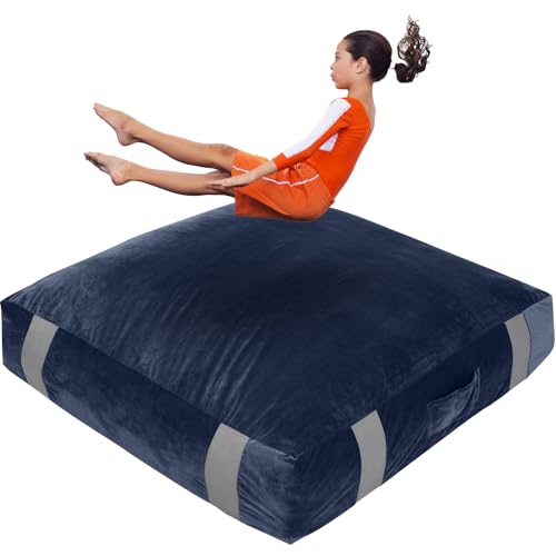 FINCOME Crash Sensory Pad for Kids Autistic Kids Landing Zone Sensory Tool | 2-Layer Foam for Autism, Easy-Clean Velvet Cover, Multi-Use/SIZE, Indoor & Outdoors Use Kids Jumping Pillow, Anxiety Relief - color: Blue, size: 5x5 Feet