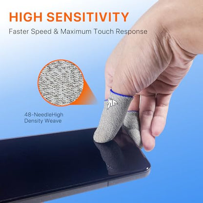 JWH Ultra-Thin Silver Fiber Gaming Finger Sleeves,White Thumb Sleeves Mobile Phone Gaming Cots,12 Pack Gaming Finger Gloves for PUBG,with Storage Box,High Sensitivity,Silky Sweat-Proof, Dedales Gamer - color: White silver(12pack,storage box)