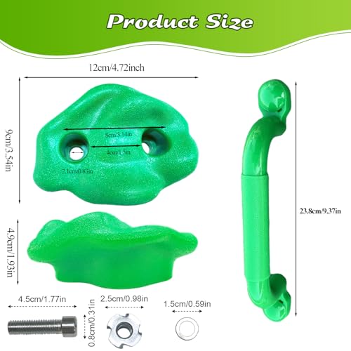 10 Rock Wall Climbing Holds Extra Large with 2 Handles,DIY Rock Climbing Grips with Mini Wrench for Indoor Outdoor Playground Play Set(Green) - color: Green