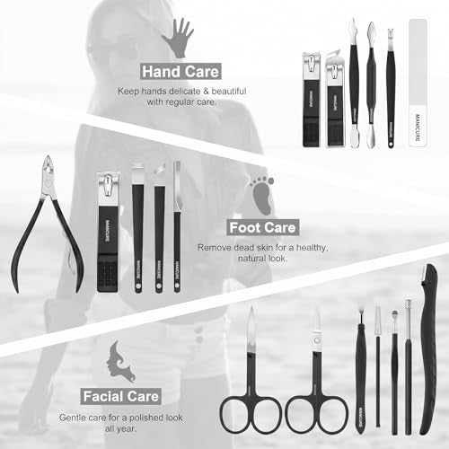 Manicure Kit for Men & Women 18pcs, Professional Manicure Pedicure Nail Clipper Set, Premium Nail Care Grooming Tools with Portable Travel Case (Black)