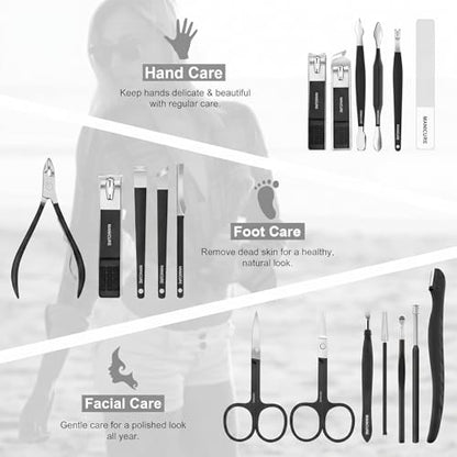 Manicure Kit for Men & Women 18pcs, Professional Manicure Pedicure Nail Clipper Set, Premium Nail Care Grooming Tools with Portable Travel Case (Black)