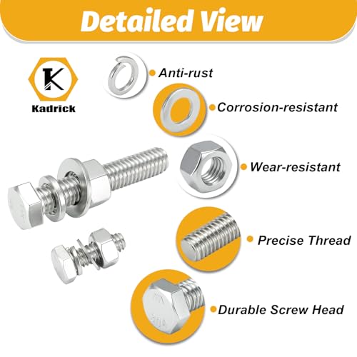 Kadrick 1240PCS Stainless Steel Hex Bolt Assortment Kit – SAE & Metric Set (1/4”-20, 5/16”-18, 3/8”-16, M6, M8, M10) – Bolts, Nuts, Flat & Lock Washers – Dual-Side Heavy-Duty Storage Box - size: 1240Pcs Stainless SAE & Metric HEX