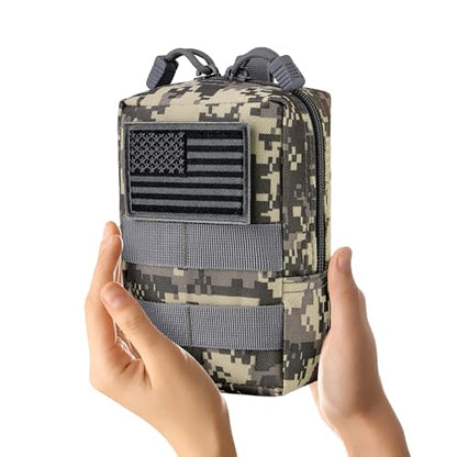 2 Pack Tactical Molle EDC Pouch Multi-Purpose Compact Pack Water-Resistant Utility Pouch with Flag Patch - color: Gray Camo