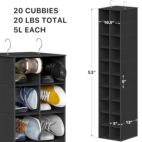 Simple Houseware 20 Section Shelves Hanging Shoes Organizer, Black | Dual Metal Hooks, 10 Tier, Holds Up to 20 lbs, for Narrow Space - color: Black