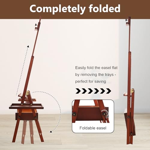 Wooden H-Frame Studio Easel with Storage Drawer and Palettes, Walnut | Solid Beechwood Painting Easel for Students, Beginners, and Artists, Hold Canvas to 36Inches High - style: Side Trays Walnut