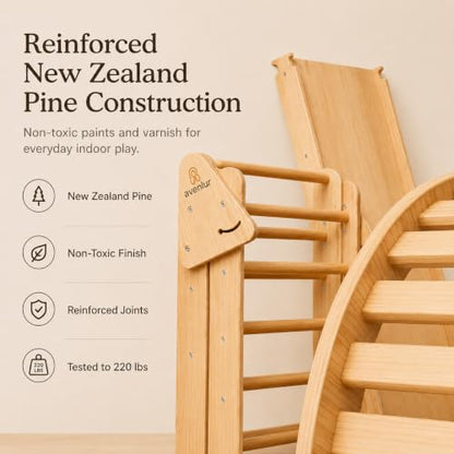 Avenlur 5-in-1 Pikler Triangle Set – Hazel Montessori Indoor Jungle Gym – Climbing Triangle, Waldorf Rocker, Toddler Indoor Climbing Toys, & Slide – Wooden Indoor Playground Playset, Ages 2-7 | Montessori Climbing Set & Indoor Playground: Triangle Ladder,