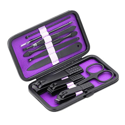 Glamne Manicure Set Nail Clippers Kit Professional Stainless Steel Nail Care Tools with Leather Travel Case 10 in 1 Purple - color: Purple
