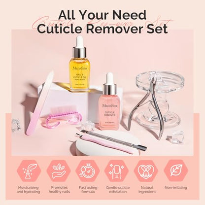 MelodySusie Cuticle Remover Kit 25ML Cuticle Remover Cream and Oil | Cuticle Nipper,Trimmer Pusher,Nail File and Brush for Cuticle Softener & Moisturize Manicure Kit for Nail Care - size: 7Pcs Milk & Honey