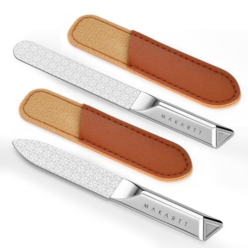 Makartt Metal Nail Files for Natural Nails: Stainless Steel File Set, 2PCS | Dual-Sided Coarse & Fine Grinding Surface, Precision, Durable, Nail Care Tool with Leather Case, for Women & Men - color: Metal nail files-2pcs