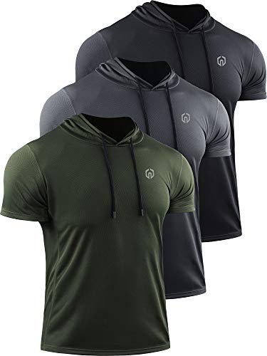 NELEUS Dry Fit Workout Athletic Muscle Tank Top Running Shirts with Hoods - color: 5084 Black/Grey/Olive Green,3 Pack, size: Large