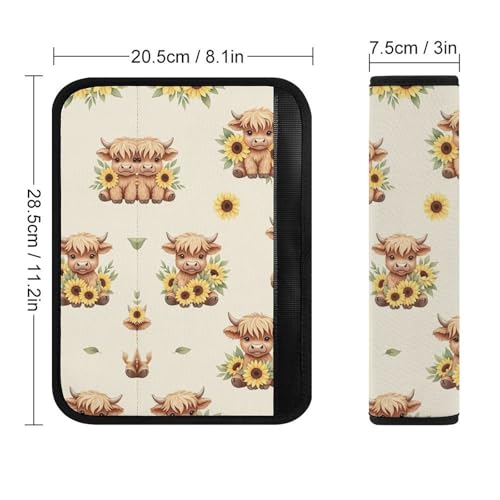 2 Pack Highland Cow Sunflower Cute Seat Belt Cover Universal Fit Seat Belt Cushion for Kids, Stroller Pushchair High Chair, Neck and Shoulder Support - color: Pattern 827