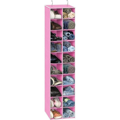 Simple Houseware 20 Section Shelves Hanging Shoes Organizer, Pink | Dual Metal Hooks, 10 Tier, Holds Up to 20 lbs, for Narrow Space - color: Pink