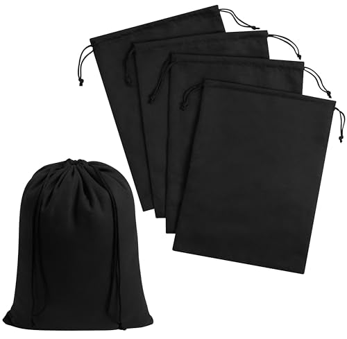 Premium Microfiber Drawstring Bags (Set of 5) – Multipurpose Travel Storage Pouches for Cords, Toiletries, Jewelry, Shoes – Durable Organizer with Strong Drawstring Closure (Black, 9 x 12 Inches) - size: 9 x 12 Inches