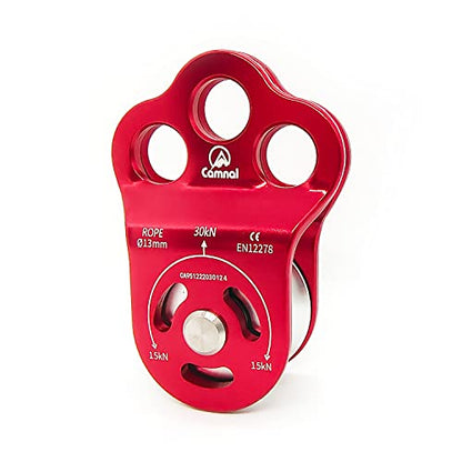 30KN Climbing Single Pulley Climbing Three Hole Hitch Pulley Climbing Bearing Pulley, Hauling Pulley for Rock Climbing, Rappelling, Zipline Sports etc.