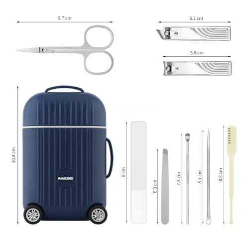Nail Clippers Set, 8-in-1 Nail Clipper Set in Mini Travel Case, Ultra-Sharp Stainless Steel Manicure & Pedicure Kit, Portable Grooming Tools for Men, Women, Car Console & Gifts, Blue