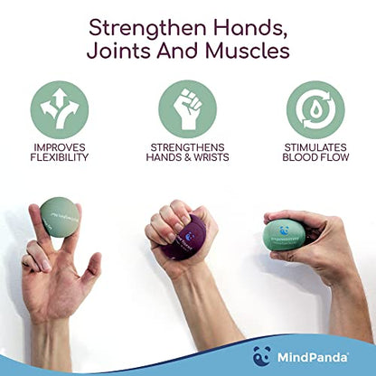 Mind & Body Stress Balls for Adults - Multi-Density Squeeze Balls for Hand Therapy & Grip Strengthening - Stress & Anxiety Relief - Choose 3-Ball (Soft, Medium & Hard) or 2-Ball (Soft & Hard) Sets - color: Empowering - Rose, Mint, Plumb