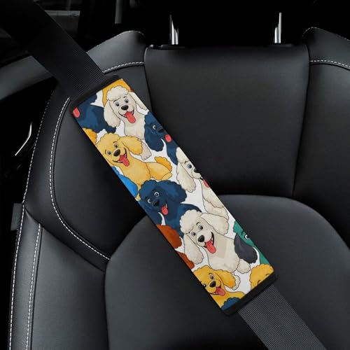 2PCS Cartoon Poodle Dog Cute Puppy Dogs Seat Belt Shoulder Pad Soft Padded Harness Pads Strap for Adults and Children, All Vehicles, Anti-Slip Pad - color: Pattern 262