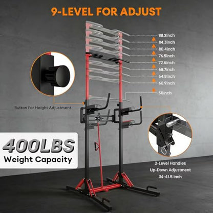 ONETWOFIT Foldable Power Tower Pull Up Bar Dip Station, Multi-Function Adjustable Height, Strength Training, 400LBS Capacity