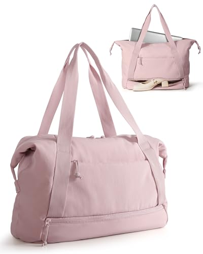 Smasrob Travel Duffle Bag with Shoe Compartment and Laptop Sleeve for Women, Lightweight Weekender Duffel Bag for Travel, Gym, Hospital Labor Delivery, Pink - color: Pink