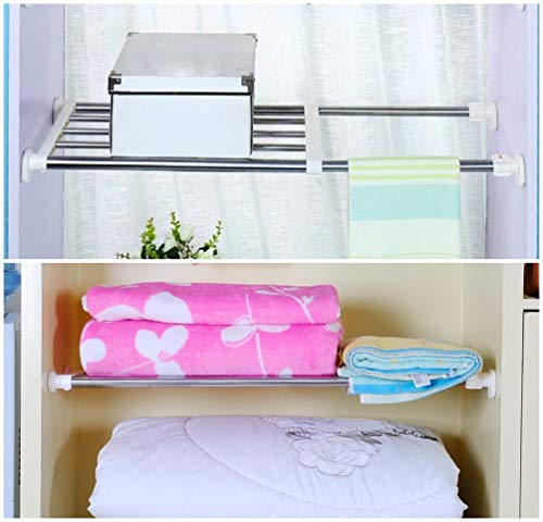 BAOYOUNI Expandable Closet Tension Shelf Rod Organizer Adjustable Storage Rack Heavy Duty Clothes Hanger Metal Space Saving Divider for Bathroom Kitchen Cupboard Wardrobe Bookshelf 32''-46'', Ivory | Adjustable Wardrobe Divider Rod，Space Saving Clothes St