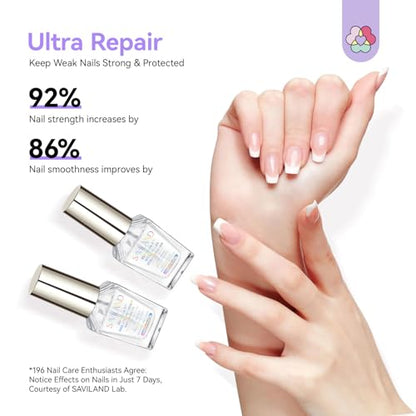 SAVILAND 3-in-1 Nail Strengthener Kit: Ultra Repair Nail Growth and Strengthener with Vitamin E Castor Oil Nail Strengthener for Damaged Nails Care Kit for Repairing Nourishing Weak Brittle Nail Home