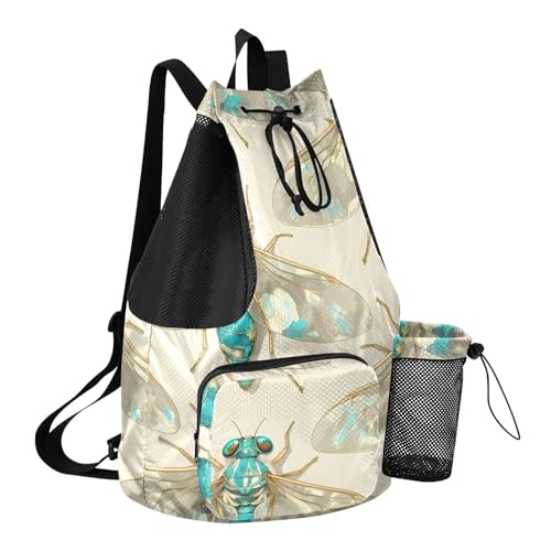 GuoChe Drawstring Backpacks Gym Swim Bag With Inside Pockets Pull String Bag Waterproof Blue Cicada - color: Blue Cicada