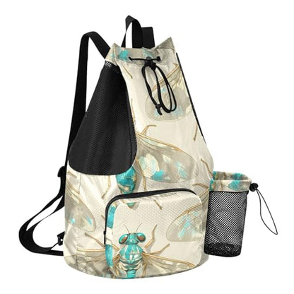 GuoChe Drawstring Backpacks Gym Swim Bag With Inside Pockets Pull String Bag Waterproof Blue Cicada - color: Blue Cicada