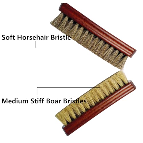 2-Pack Shoe Brush, Horsehair Brush & Boar Bristle Brush | 100% Pure Horsehair & Boar Bristle, Premium Beech Handle – Restores Shine While Deep Cleaning Leather, Boots & Sneakers - color: Yellow and Brown