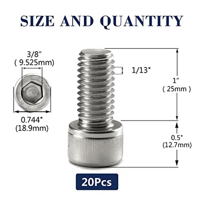1/2-13 x 1 Socket Head Cap Screws Bolts, 20Pcs 304 Stainless Steel 18-8, Allen Socket Hex Drive, Full Thread, Bright Finish by SG TZH(with Hex Spanner) - size: 1/2-13 x 1"