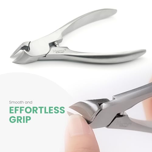 Harry’s Supplies Professional Podiatrist Nail Cutter – Heavy Duty Stainless Steel Toenail & Fingernail Clipper for Thick Nails – Sharp Precision Blade with Ergonomic Grip & Premium Leather Pouch