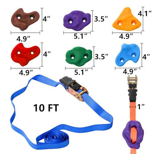 Youeon 18 Pcs Tree Climbing Holds with 6 Ratchet Straps, Outdoor Tree Climbing Kit, Outdoor, Backyard, Gym, Obstacle Course Training