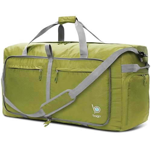 Bago Large Duffle Bag for Travel Women & Men. Durable Lightweight Foldable Travel Duffel Bags For Traveling Women. 100L Duffle Bags for Overnight Bag With Shoe Compartment Collapsible Weekender duffel - color: Green, size: 100L