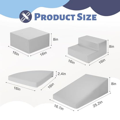 TODIBY 6-Piece Soft PU Leather Toddlers Climbing Toys, Baby Foam Climbing Blocks for Kids 3, Baby Climbing Structures Play Gym for Toddlers, Indoor Climb and Crawl Activity Play Set - style: Grey