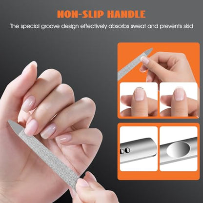 Metal Nail File 2 Pcs, Nail Files for Natural Nails, Fingernail Files with Sharp Pointed Tip Anti-Slip Handle, Nail Filer Made of Stainless Steel, Finger Nail Files for Women and Men